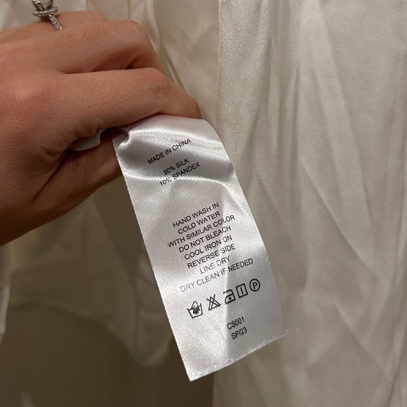 Quince Washable Stretch Silk Tie Neck Blouse in Ivory - Picture 10 of 10